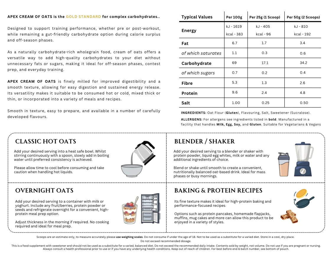 Apex Formulas - Cream of Oats 2kg