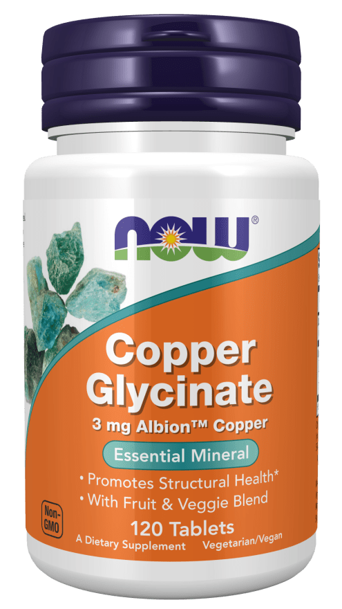 NOW Foods Copper Glycinate 3mg 120 Tablets Essential Trace Mineral