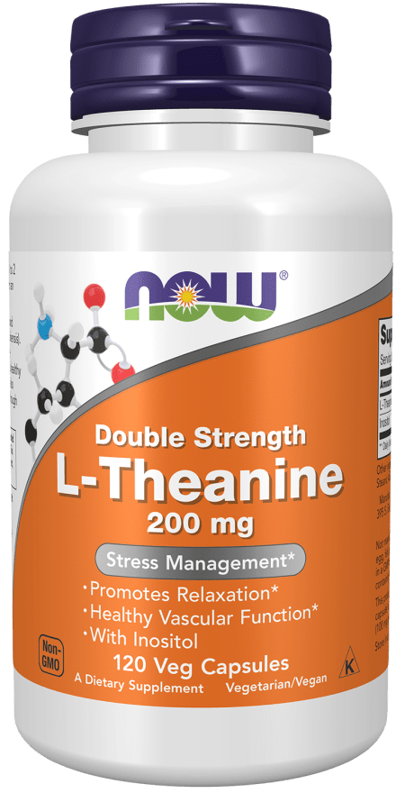 NOW Foods L-Theanine, Double Strength 200 mg 120 Veg Capsules Amino Acid