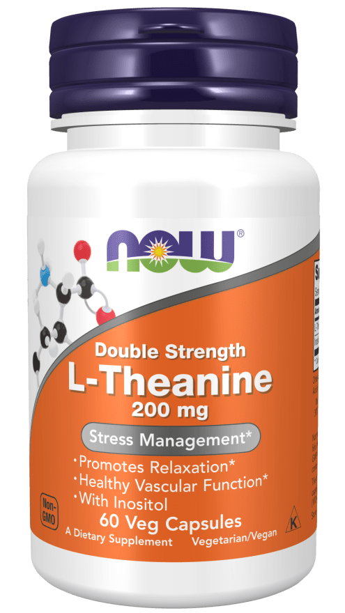 NOW Foods L-Theanine, Double Strength 200 mg 60 Veg Capsules Amino Acid