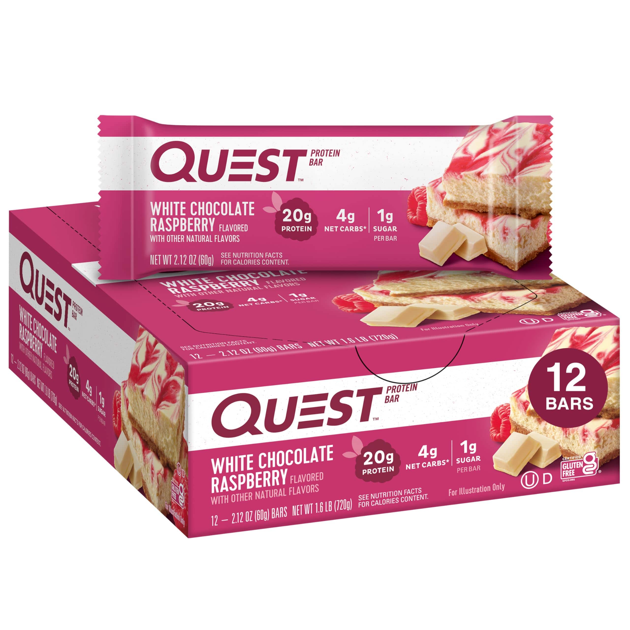 Quest Nutrition Quest Nutrition Protein Bar 12x60g 12 x 60g / White Chocolate Raspberry Protein Bars